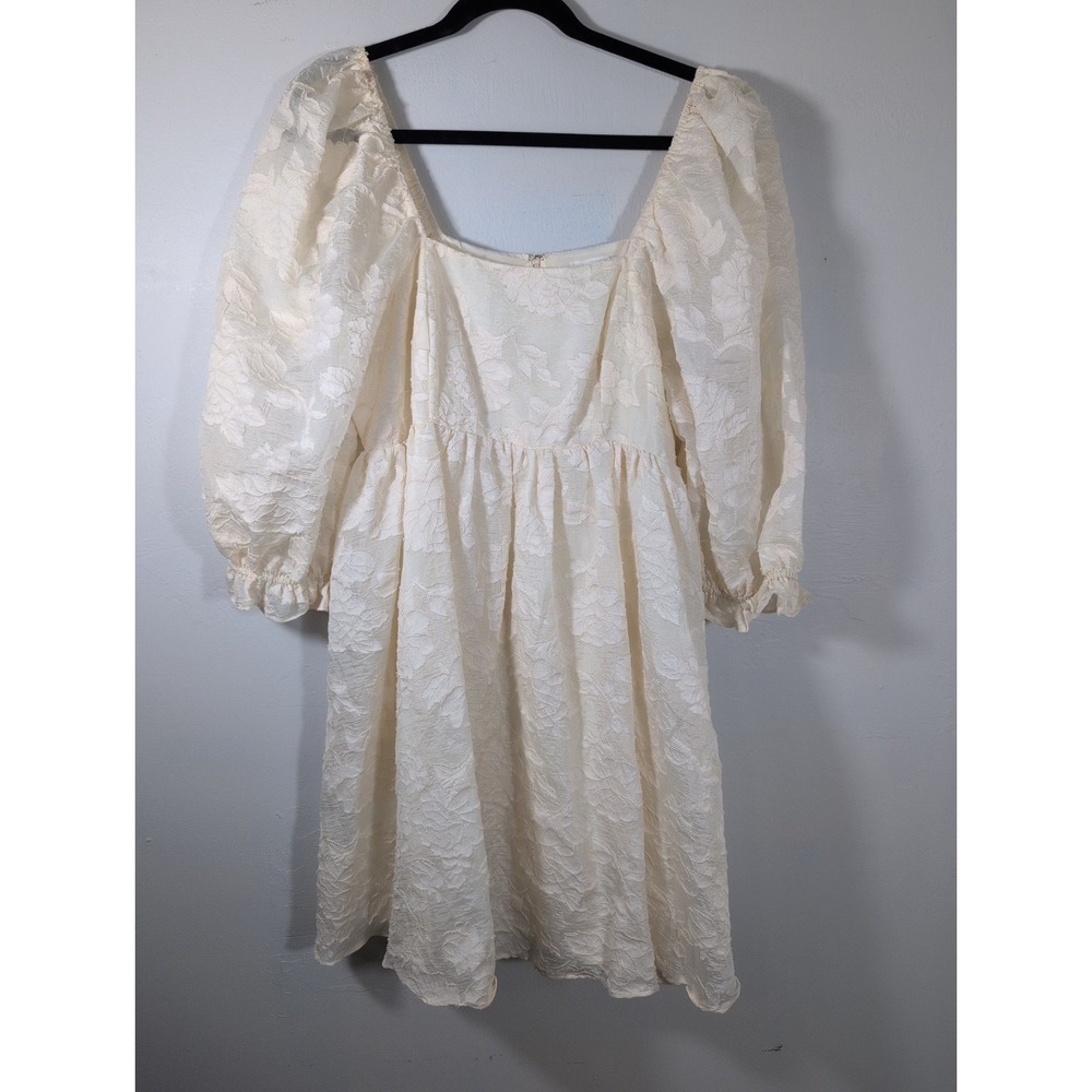 Arula Cream‎ Lace Babydoll Puffed Sleeves Dress NWOT Size OX